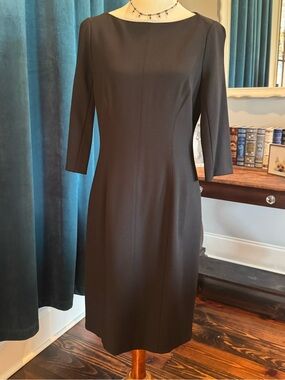 White House Black Market Black Boatneck Midi Sheath Dress